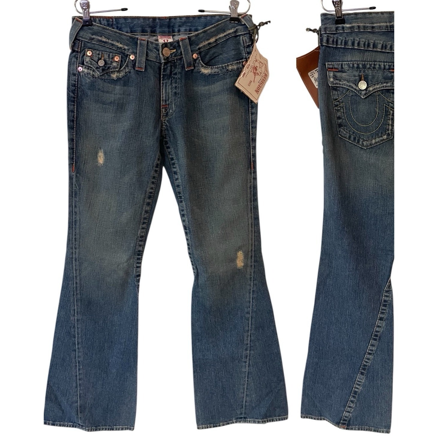 Nwt True Religion Womens Joey Vintage Wash Distressed Flap Pocket Flare Jeans 30